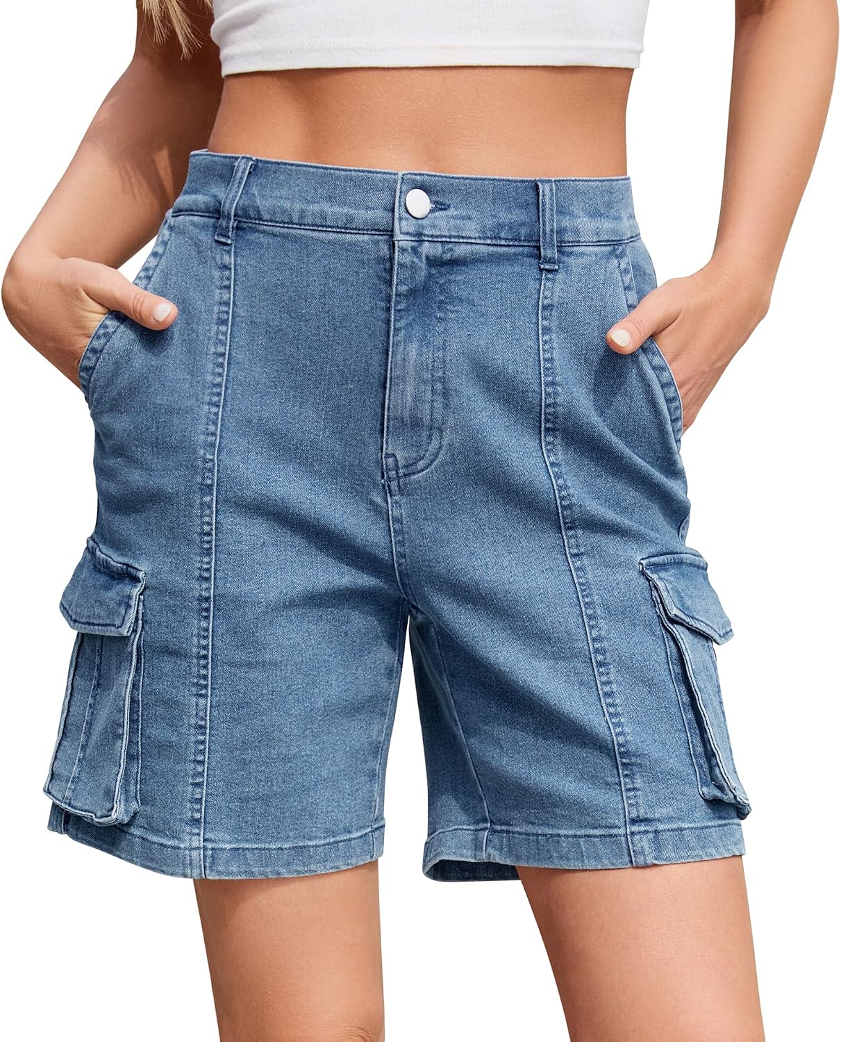 Thumbnail 6 de IVIR Bermuda Cargo Shorts for Women – Knee Length, 6 Pockets, Elastic Waist