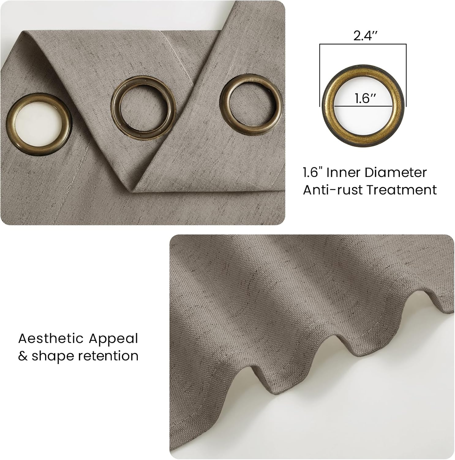 Detalle de Drapenova 96-Inch Linen-Blend Curtain Panels, Light-Filtering, Tan, Grommet Top