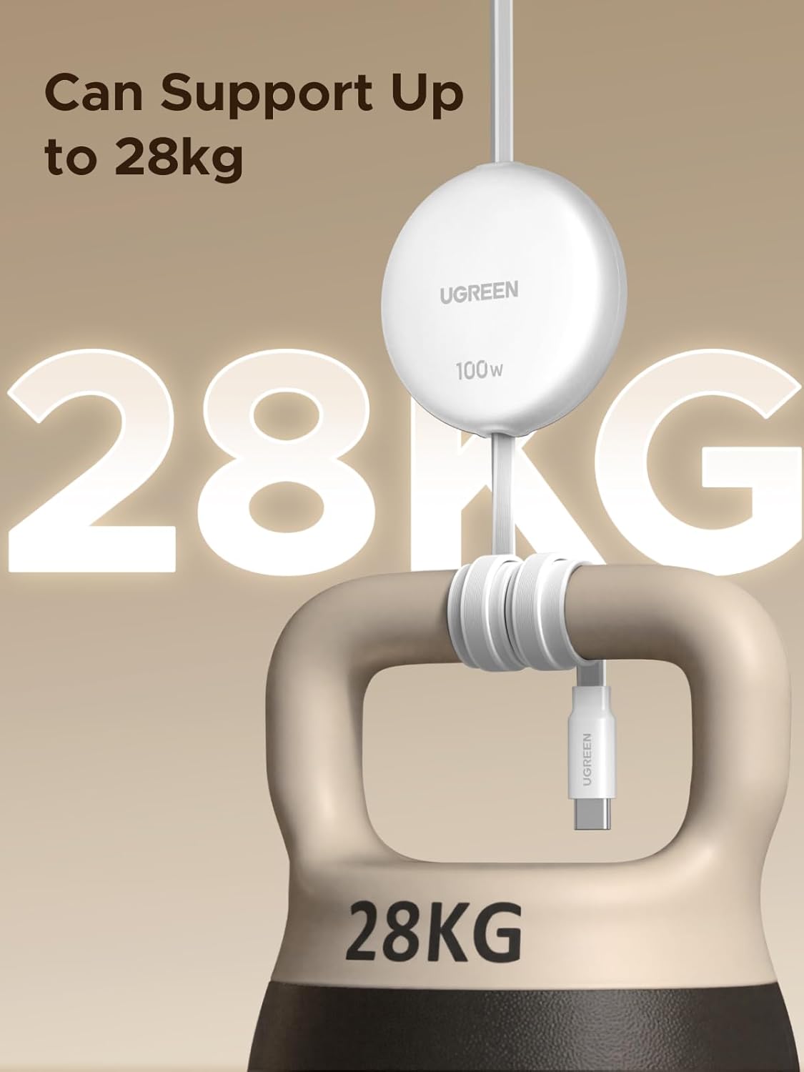 Detalle de UGREEN 100W Cavo USB-C Retrattile PD 3.0 (Bianco) con ricarica rapida e lunghezze regolabili