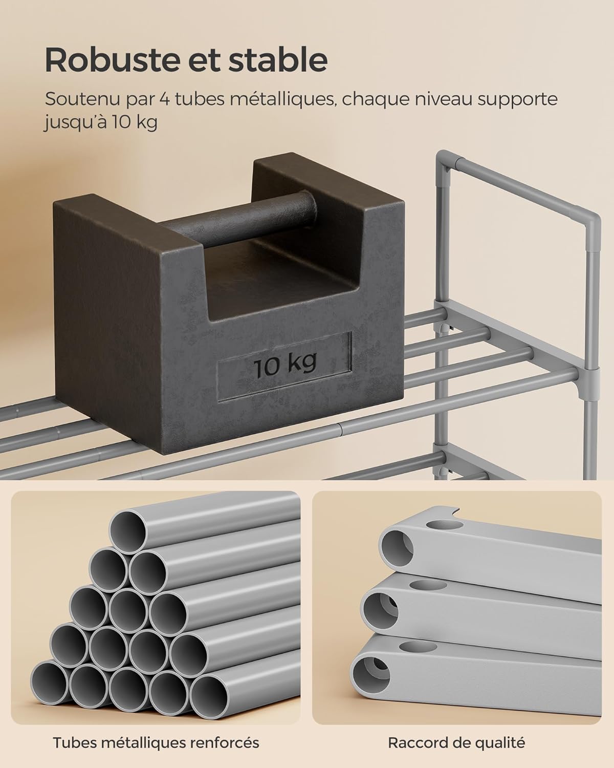 Thumbnail 6 de SONGMICS LSA303G01 — étagère à chaussures 3 niveaux métallique, 16 à 20 paires, empilable, à l’endroit ou à l’envers