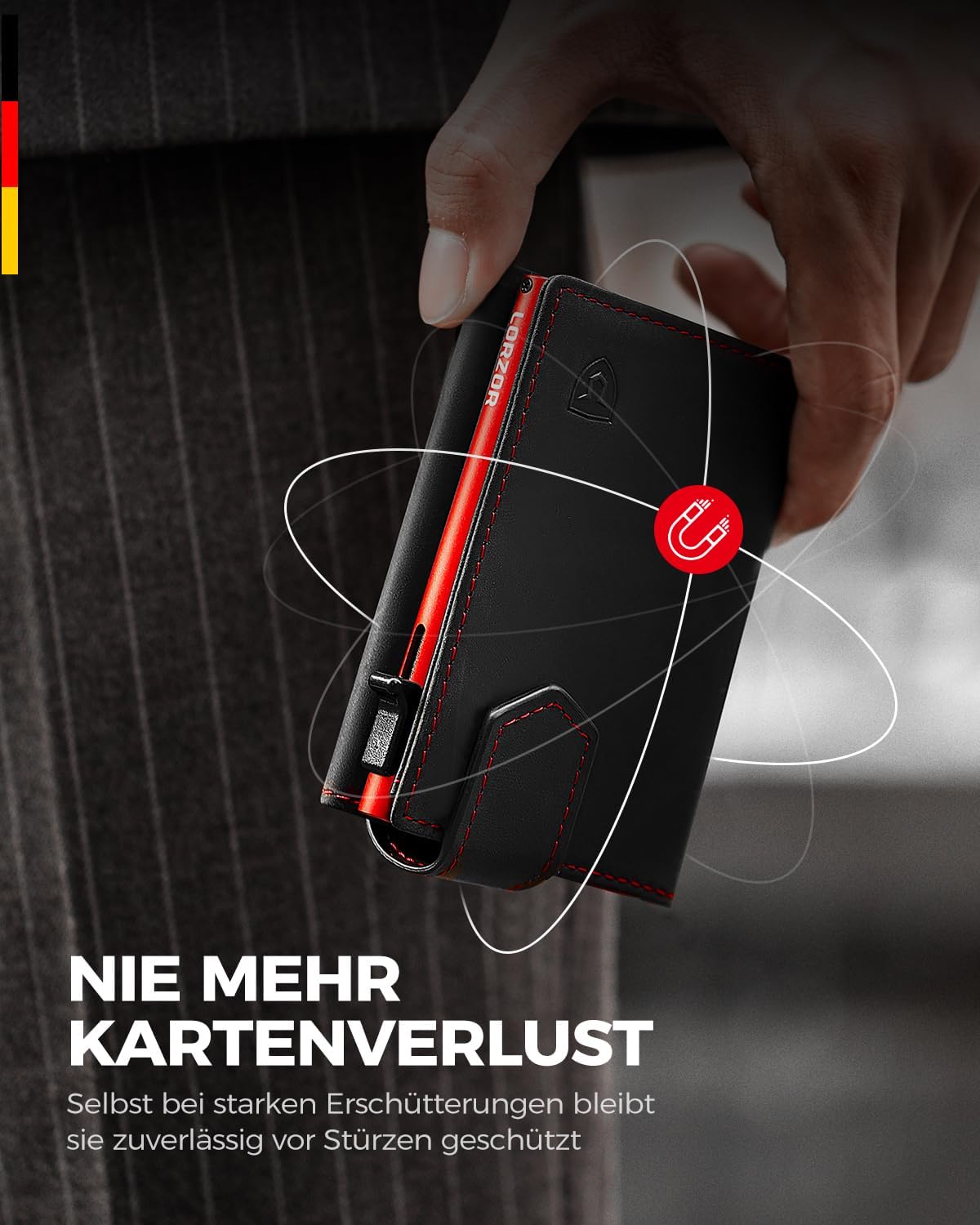 Thumbnail 1 de LORZOR Kartenetui mit Magnetverschluss & RFID-Schutz (rot) – Slim Wallet mit Münzfach für bis zu 10 Karten