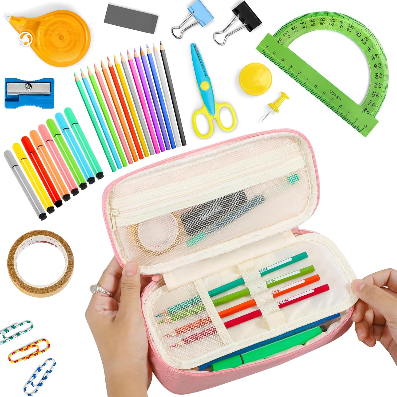Detalle de Betarami Federmäppchen Federtaschen Mäppchen Etui Stifte 5 Fach – großes Fassungsvermögen, Rosa