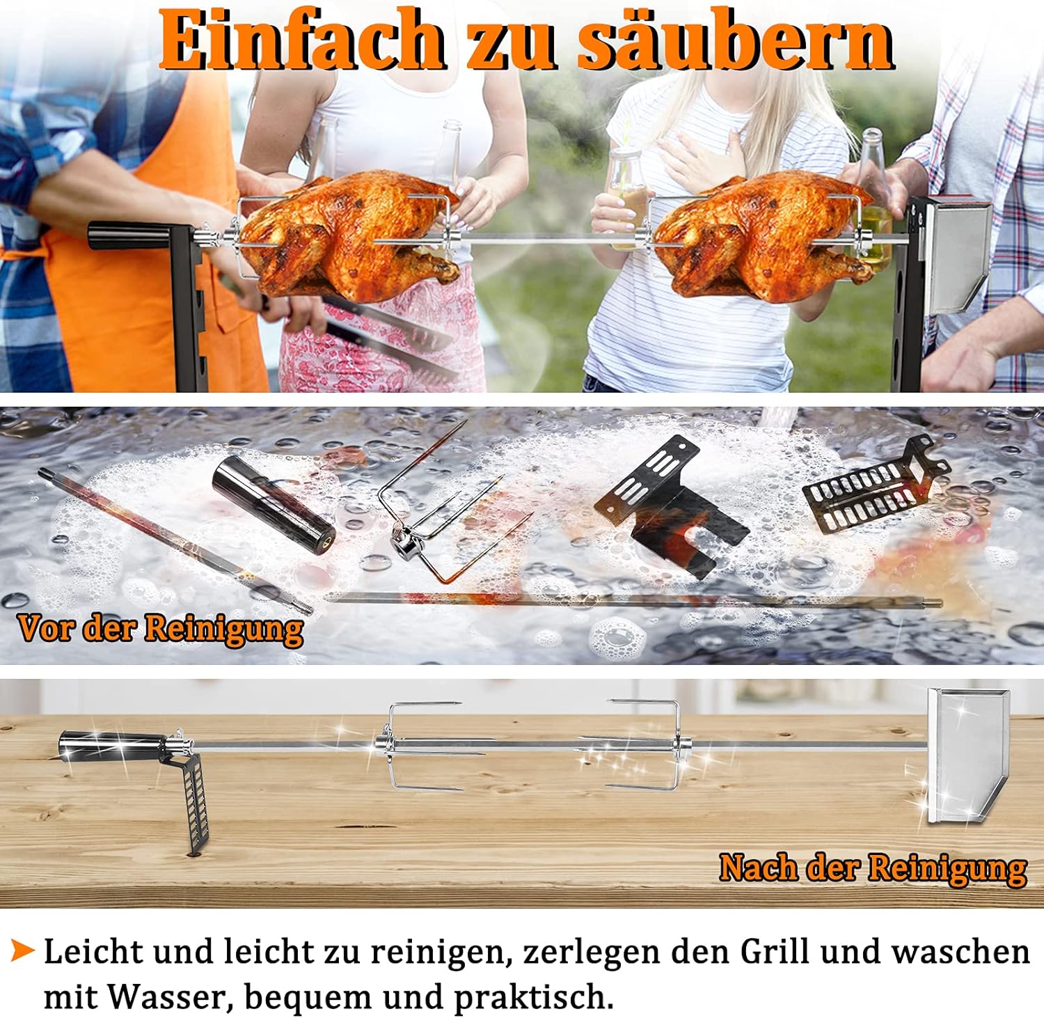 Thumbnail 4 de Set spiedi elettrici ACXIN in acciaio inox con spiedo girevole (107 cm, motore) e 2 forchette