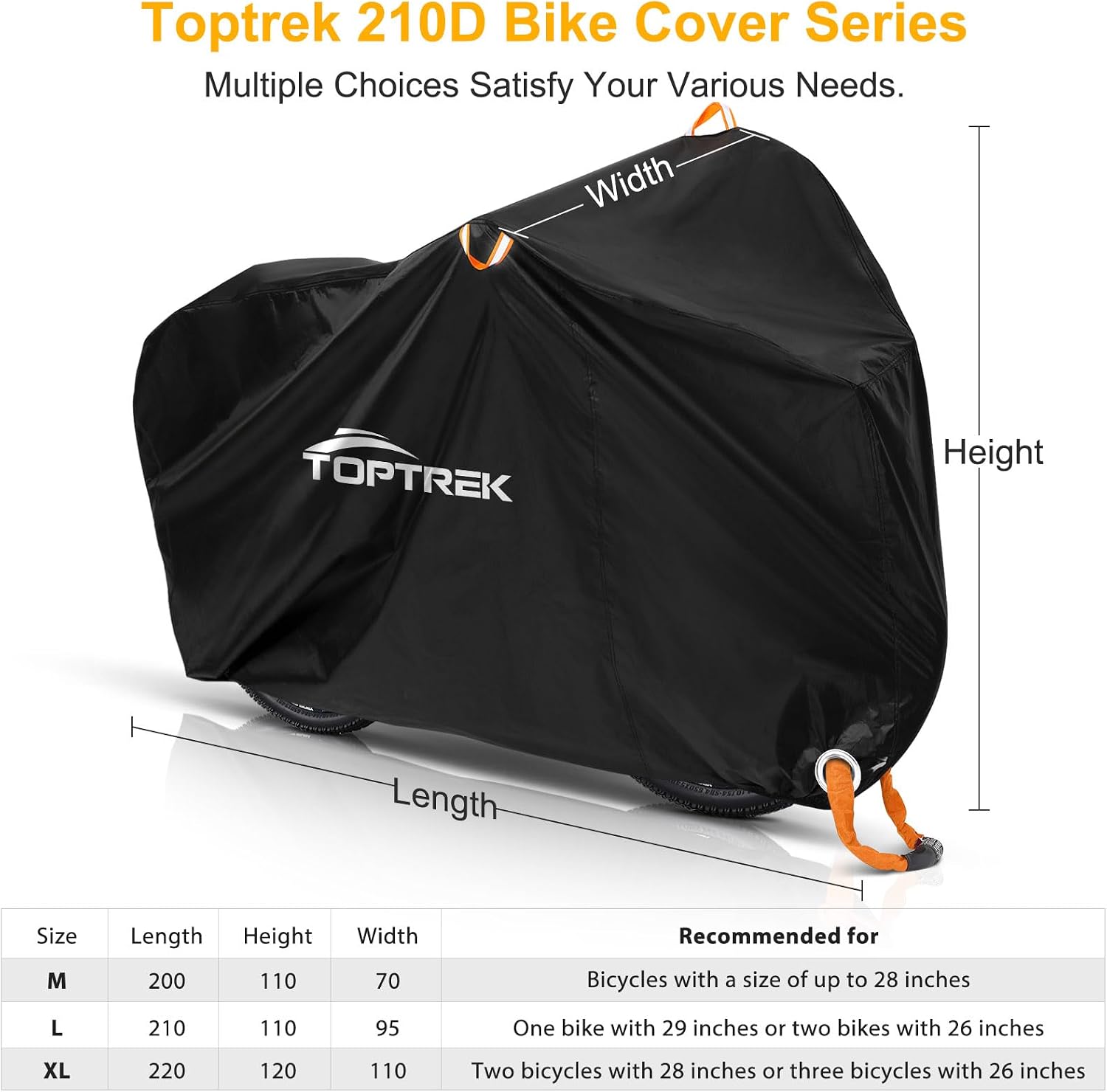 Detalle de toptrek Bike Cover for 2 Bikes (210D Oxford) – Waterproof Outdoor Cover with Storage Bag
