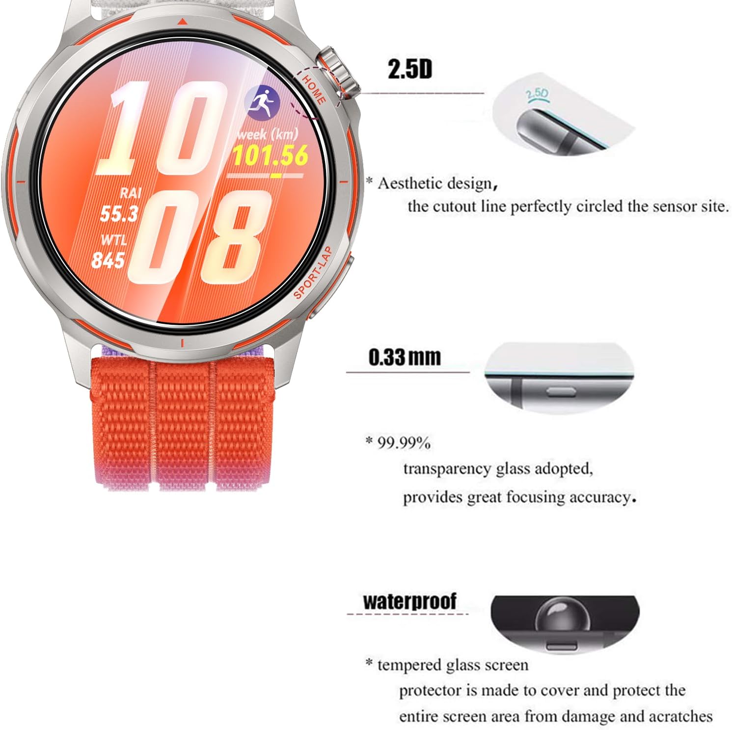 Detalle de AOKUMA Tempered Glass Screen Protector for Huawei Watch GT Runner 2 36mm (5 Pack)