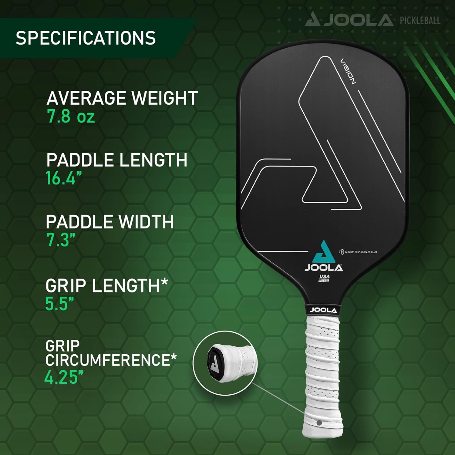 Detalle 2 de JOOLA Vision Pickleball Paddle with Textured Carbon Grip Surface: Spin, Speed, and Control