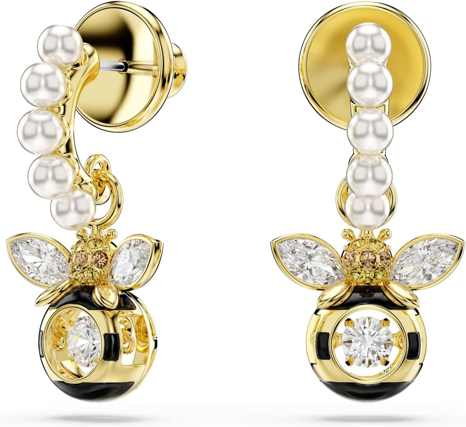 Detalle de Swarovski Idyllia Drop-Ohrhänger Kristallperle – Bienenmotiv, Mehrfarbig, Goldlegierungsschicht