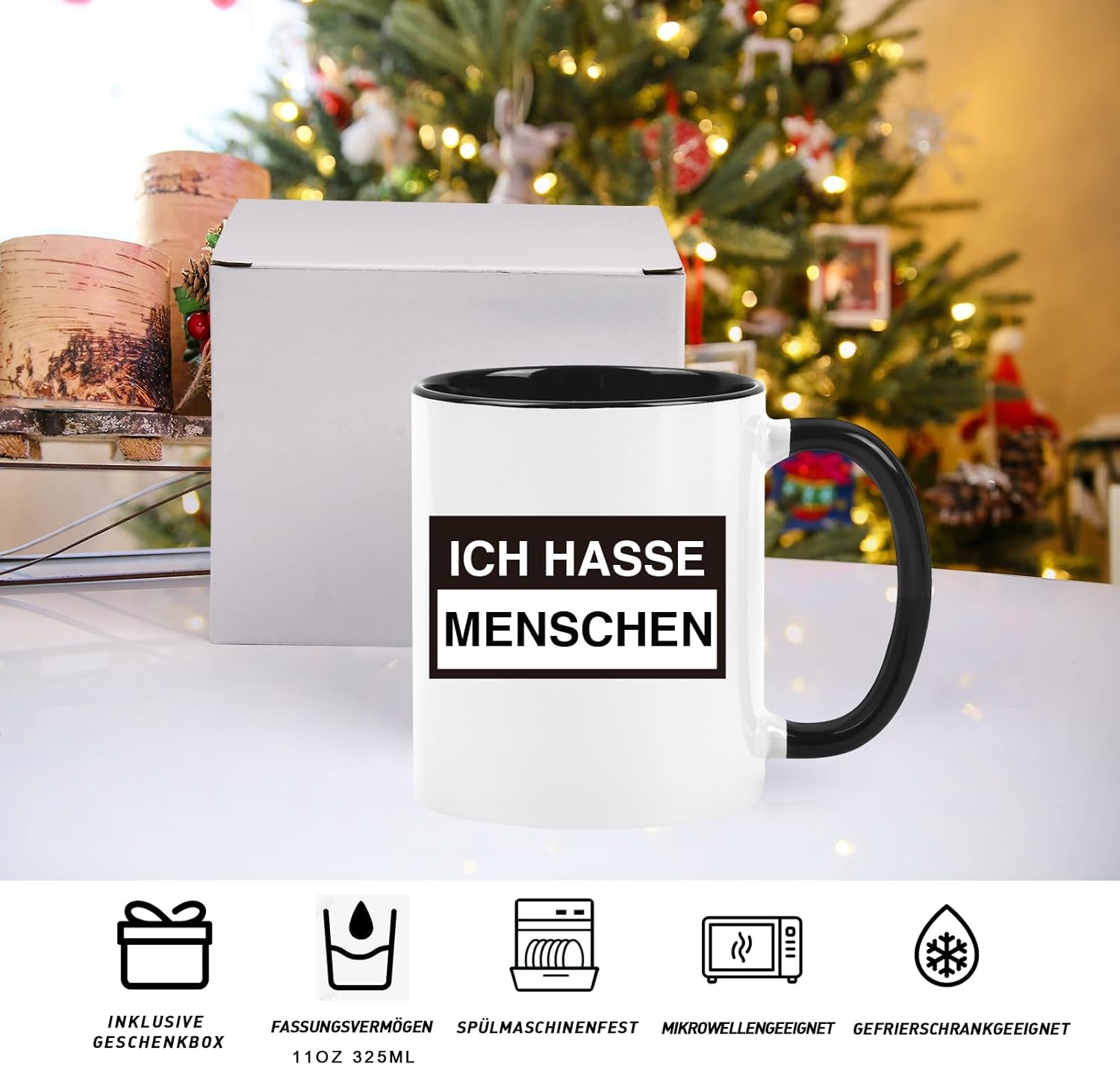 Thumbnail 5 de Diztoud Ich Hasse Menschen Tasse – 325 ml, schwarze Keramik mit Spruch
