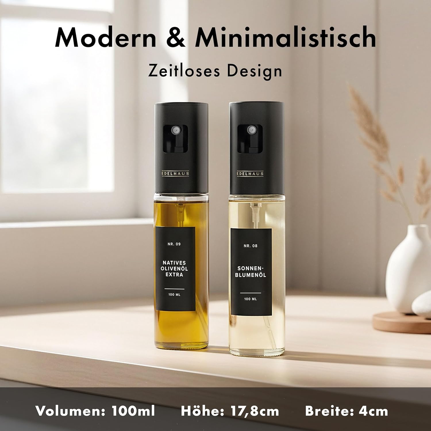 Thumbnail 1 de EDELHAUS Ölsprüher 2er Set aus Edelstahl & Glas – feiner Ölzerstäuber mit Etiketten, Trichter & Silikonpinsel
