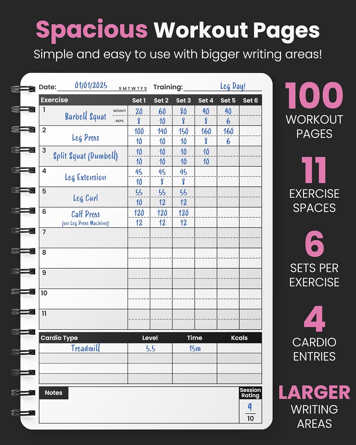 Detalle de theGymBook Gym Log Book – A5 Workout Journal (Pink) with 100 Pages