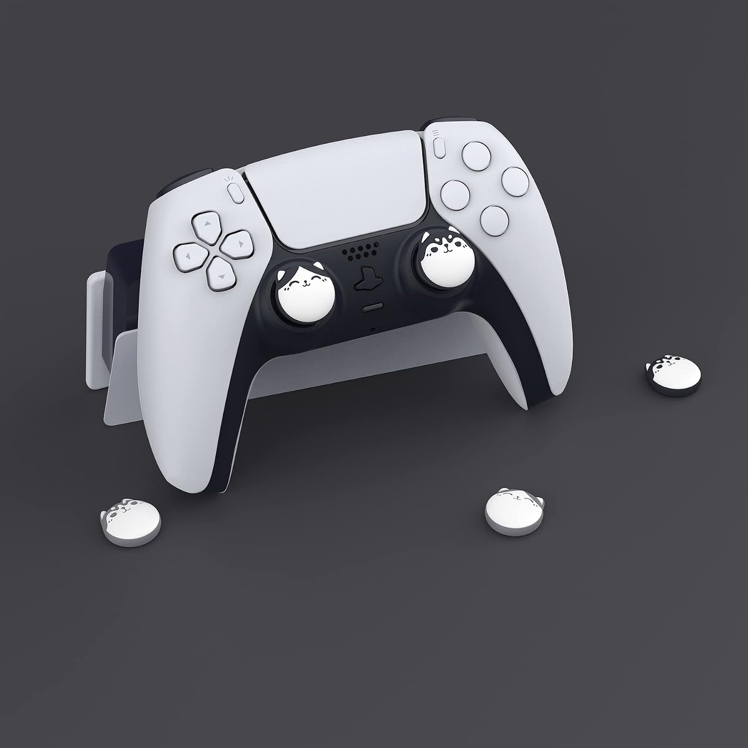 Detalle de PlayVital Husky & Kitty Cute Thumb Grip Caps for PS5/4 Controllers — Navy Blue & Light Gray