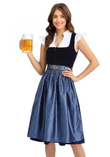 Detalle de Dirndl Damen Midi Dirndlkleid Lang Samt Trachtenkleid 3 Teilig von XIVIVII