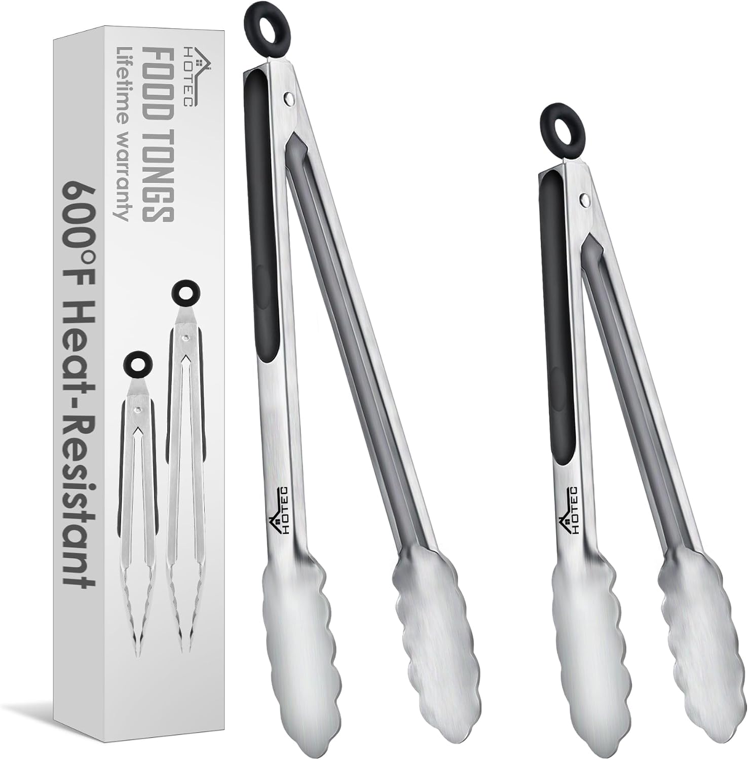 Hotec Kitchen Tongs 9in & 12in Stainless Steel