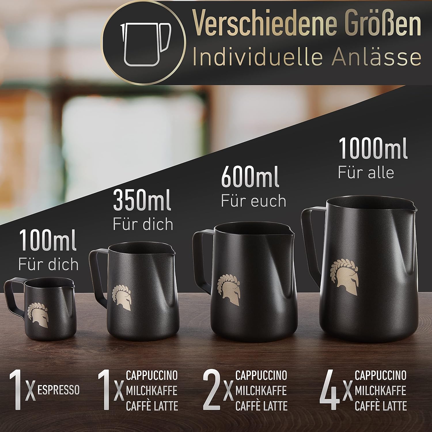 Detalle 1 de Barista Legends Milchkännchen Set 3er 100/350/600ml