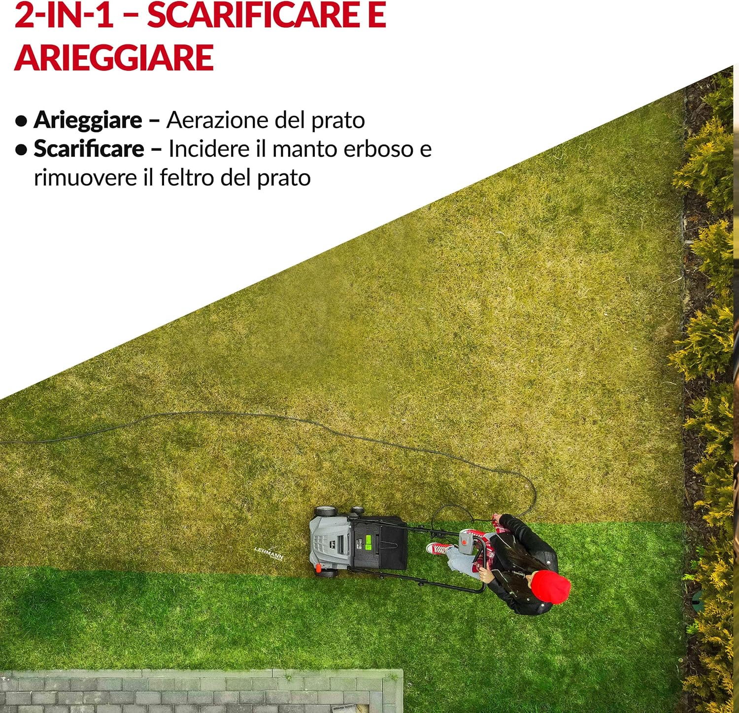 Detalle de LEHMANN Alyssum Scarificatore Arieggiatore Elettrico 2 in 1, 1500 W, 32 cm, 30 L