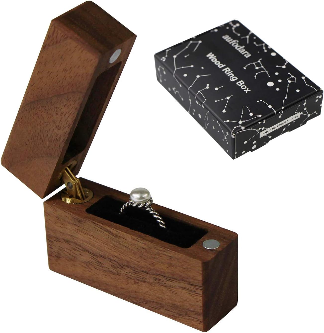 Detalle de aufodara Walnuss Holz Ring Box handgefertigt – Einzigartige Schmuckschatulle