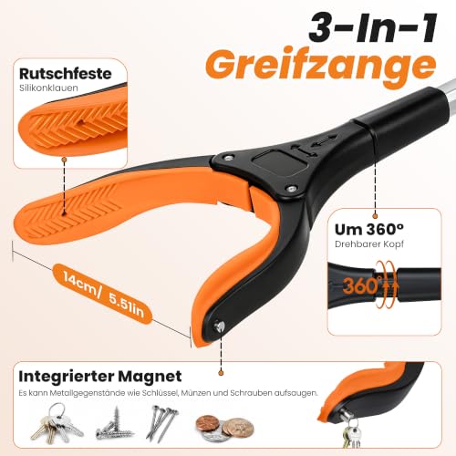 Detalle de bemece 91cm Greifzange für Senioren mit Magnet, faltbar & 360° Drehbar
