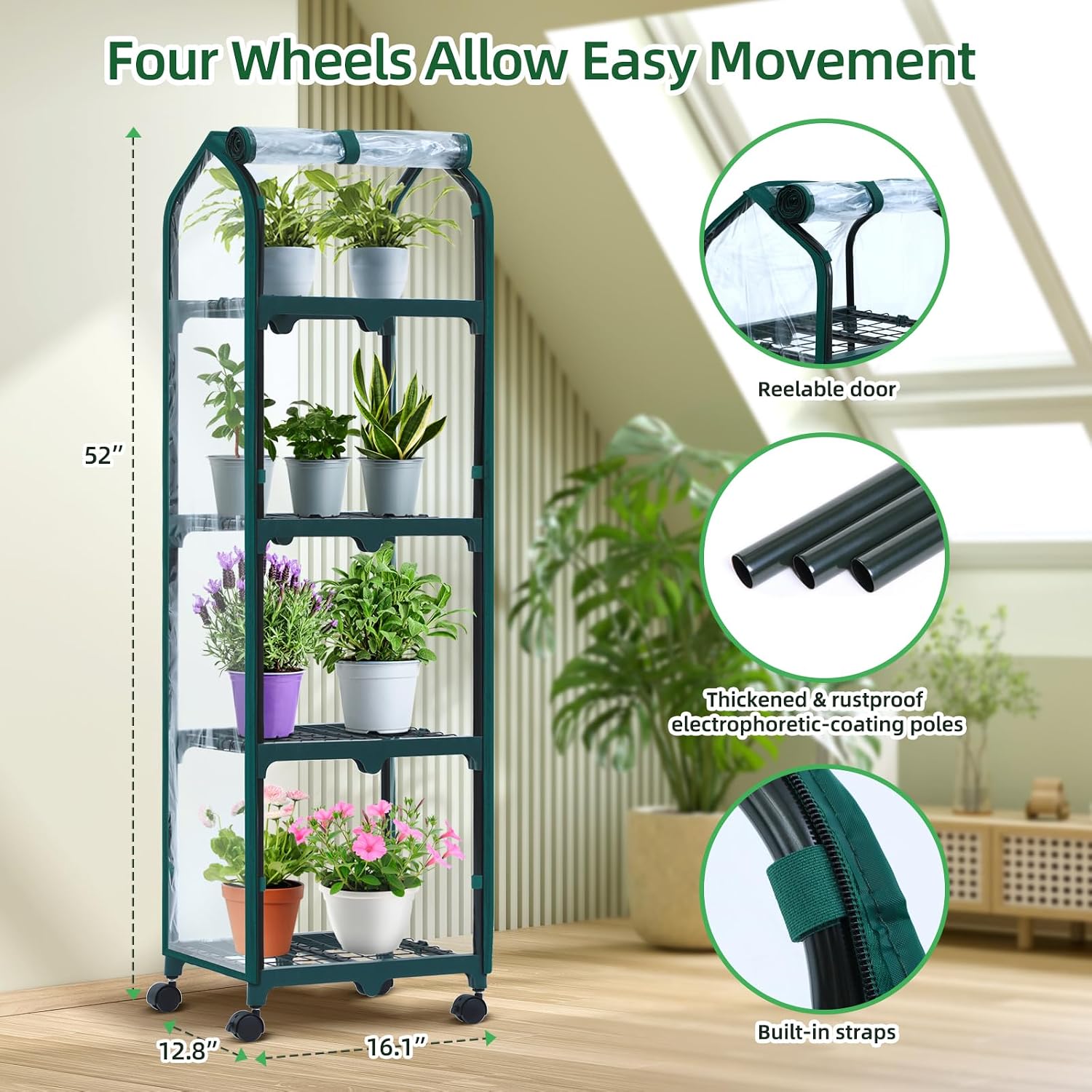 Thumbnail 4 de Ohuhu 4 Tier Mini Greenhouse 69x48x162 cm