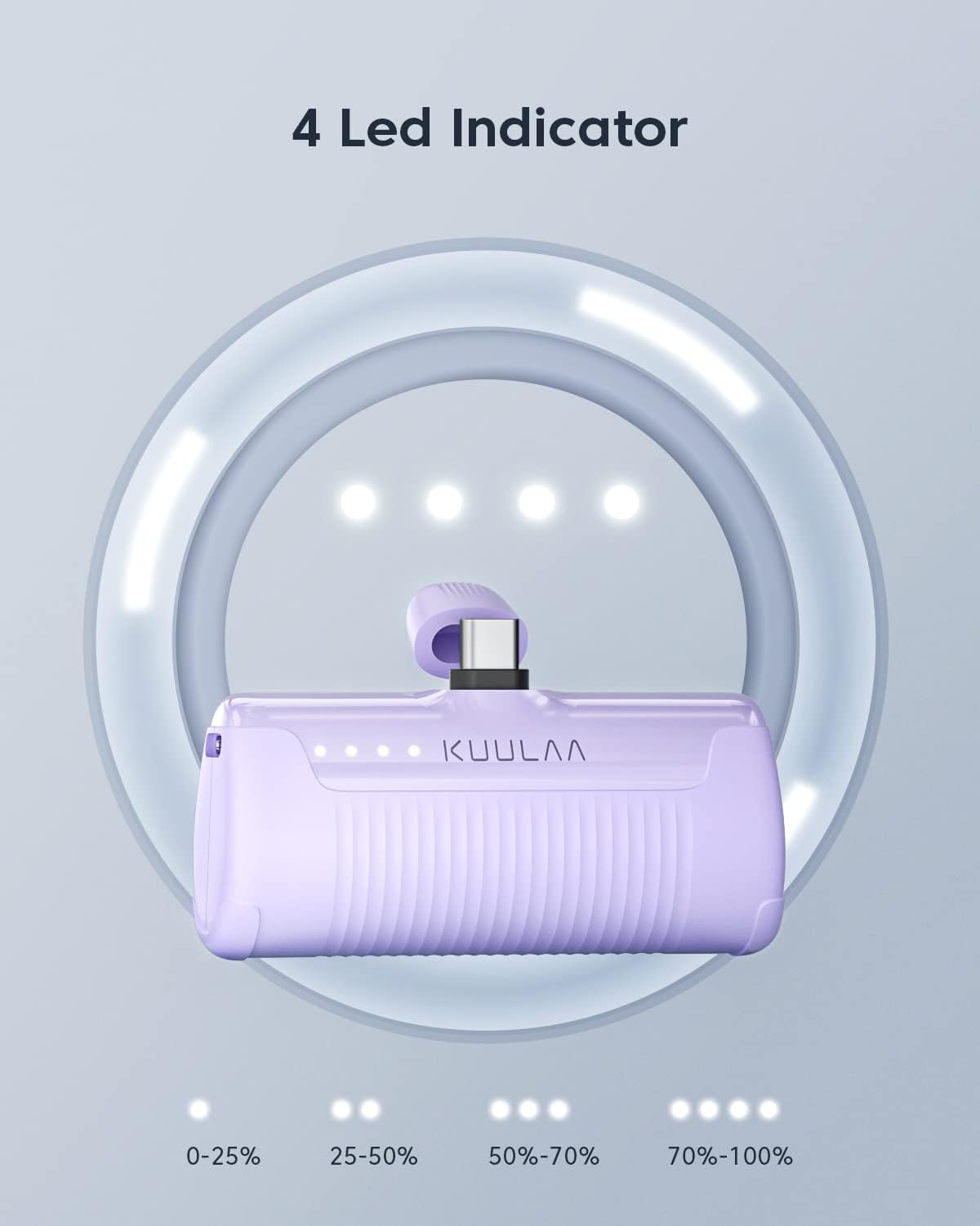 Thumbnail 3 de Kuulaa 4500mAh USB‑C Portable Charger: Compact Power Bank for Android, with Built‑in USB‑C Cable