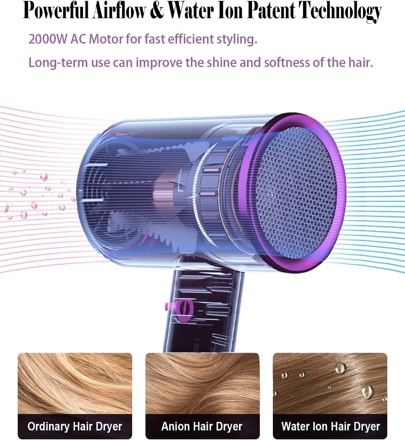 Detalle de Jooayou Hair Dryer 2000W: Fast Ionic Drying with Stand for Home, Travel and Salon