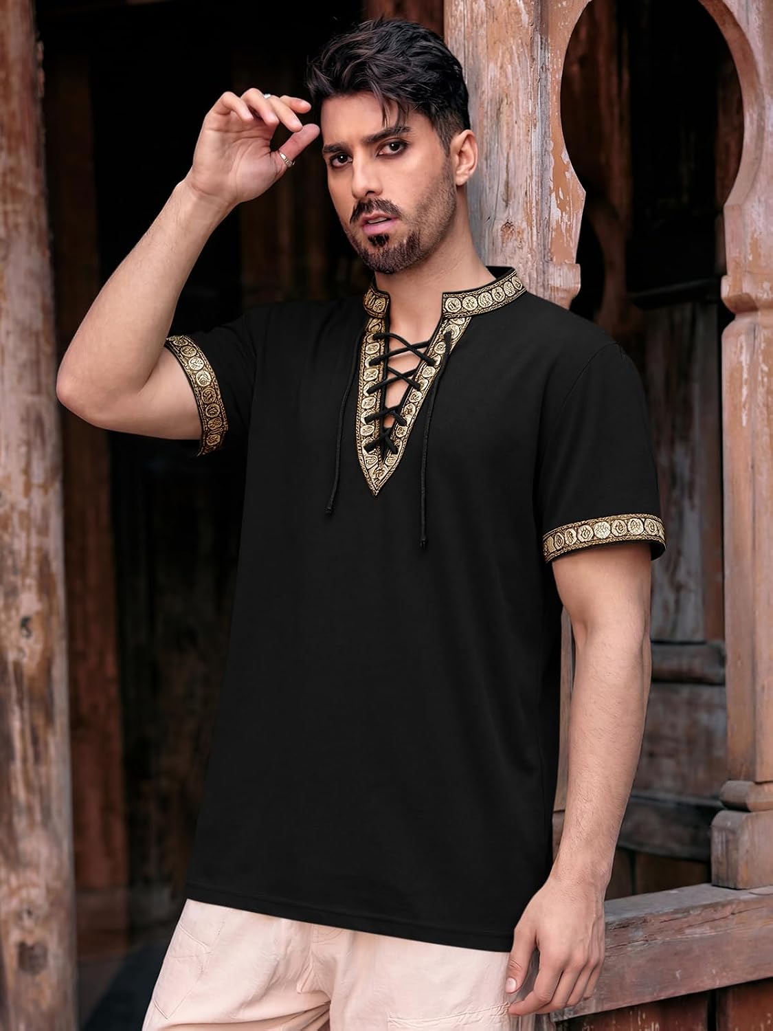 Detalle de Runcati Medieval Costume Shirt in Pure Cotton