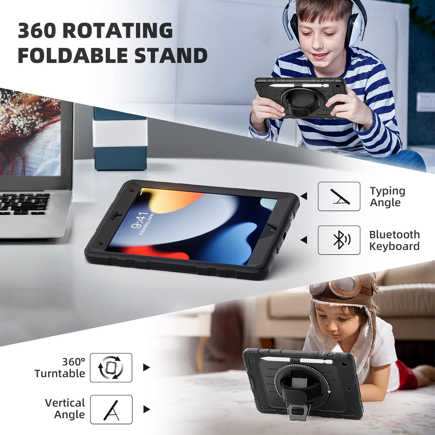 Thumbnail 6 de Stweap Case for iPad 9th/8th/7th Gen 10.2" with Built-in Screen Protector, Pencil Holder, 360° Rotating Hand Strap