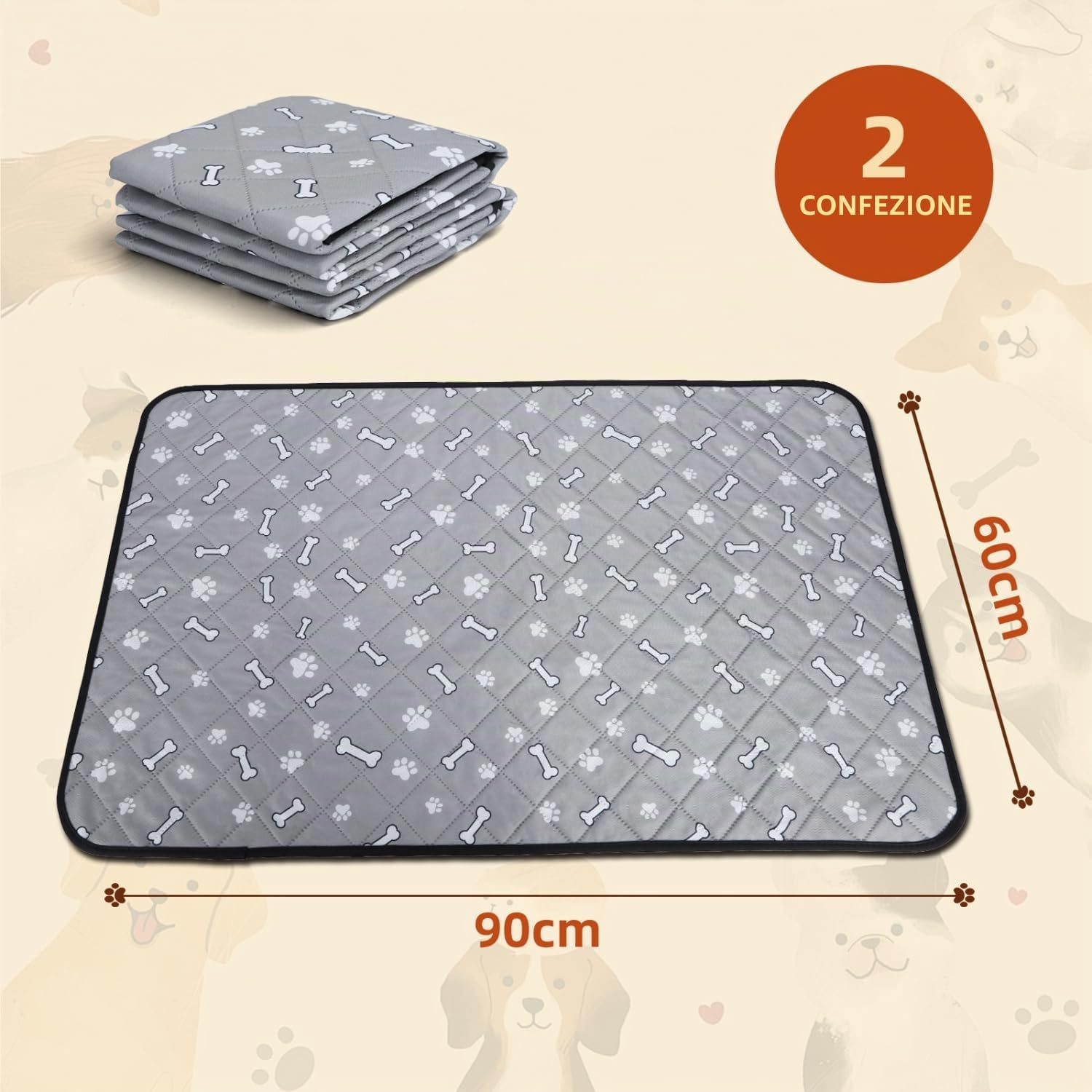 Thumbnail 3 de Nobleza 2 Pezzi Tappetini Lavabili per Cani 90 x 60 cm – Riutilizzabili, Antiscivolo e Assorbenti