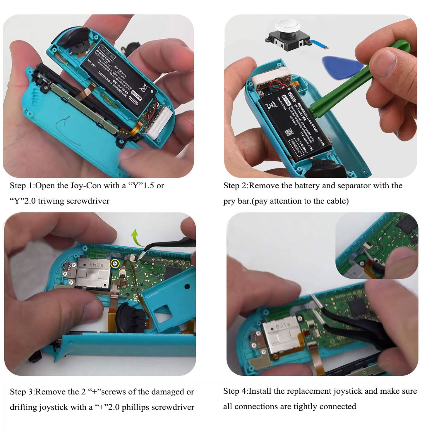 Detalle 2 de LONANDY Joycon Joystick Replacement Kit for Nintendo Switch (Left/Right) – Includes Drift Fix Tools, Thumbstick Caps, and Metal Latch Buckles