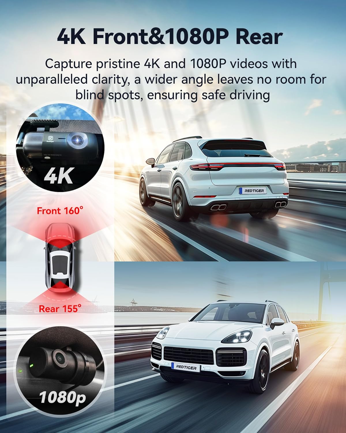 Detalle de REDTIGER F9 Dash Cam 4K Front and Rear 1080P