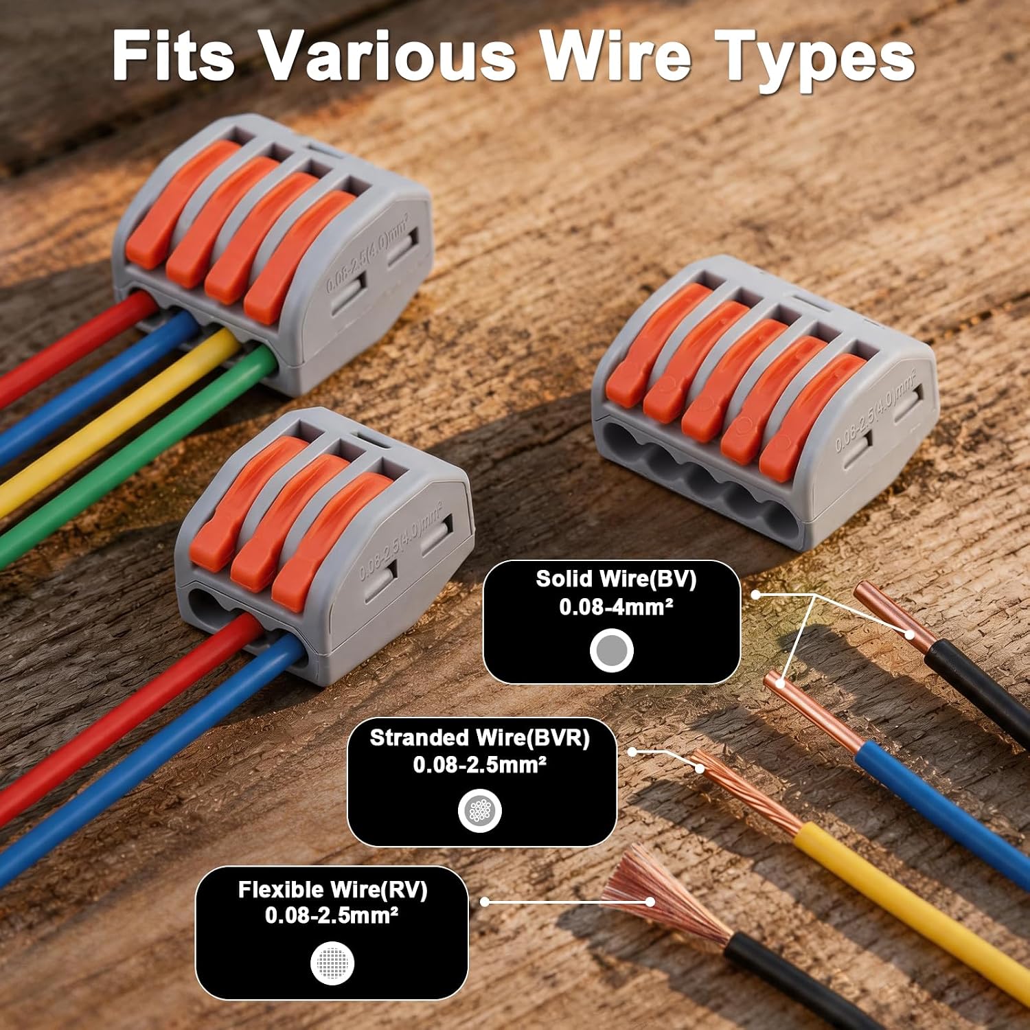 Thumbnail 3 de Preciva 130PCS Connecteur Électrique à Levier: Bloc de Jonction Compact 2–5 Ports pour Fils Solide et Souple (28-12 AWG / 28-14 AWG), 32A/4kV