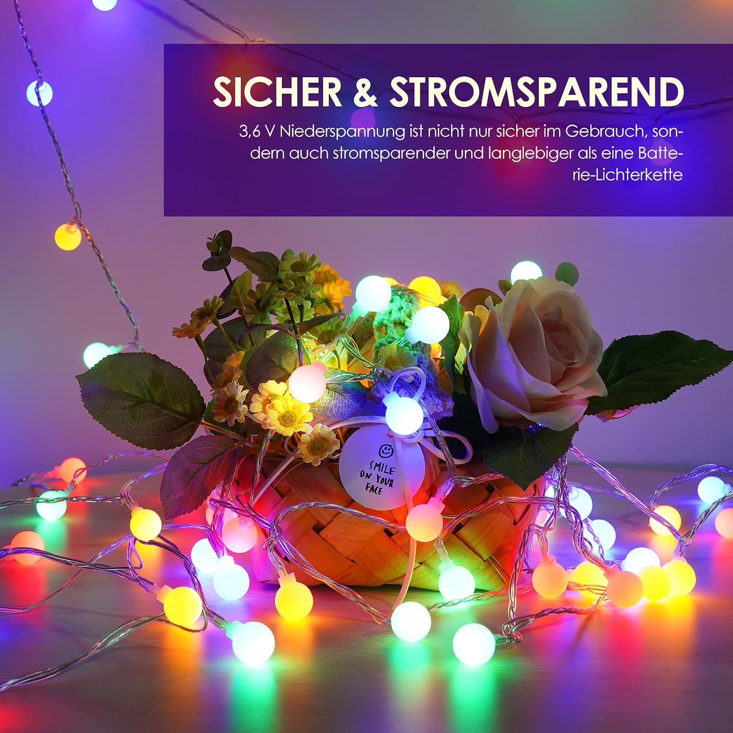 Detalle 2 de 200 LED RGB Lichterkette (27 m) mit Timer & Fernbedienung, IP44 – strombetrieben für Garten & innen