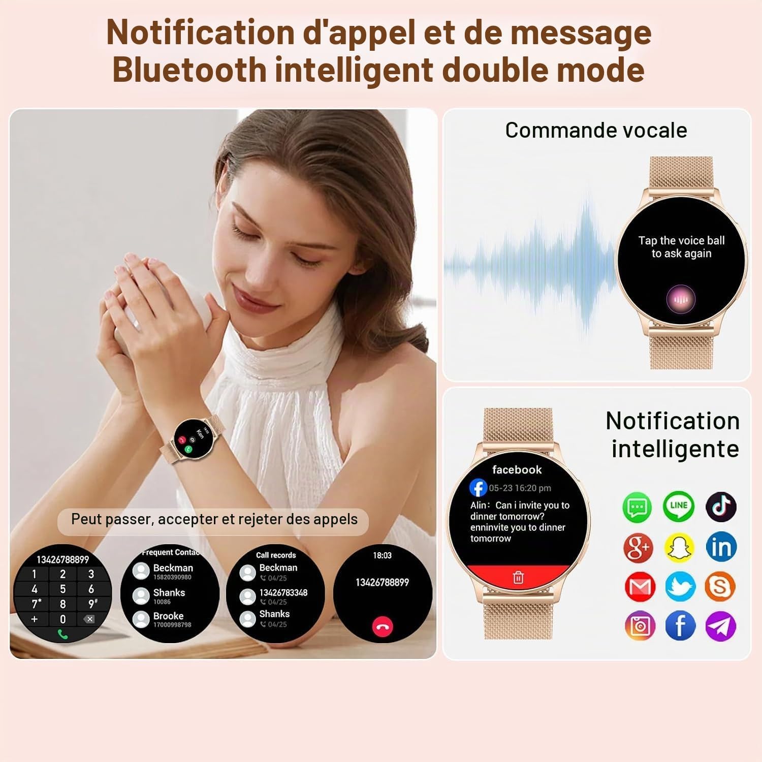 Detalle 2 de Montre Connectée Femme Jugeman 1,32'' AMOLED, Bluetooth – Design raffiné et autonomie de 5 à 7 jours