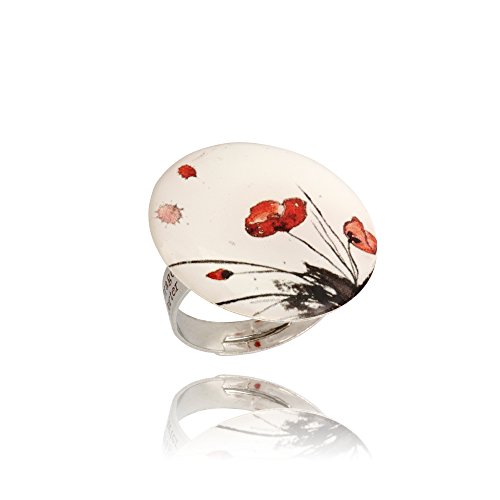 Detalle de Dragon Porter Boho Groß Mandala Design Ring – Einstellbar, Weiß & Rot