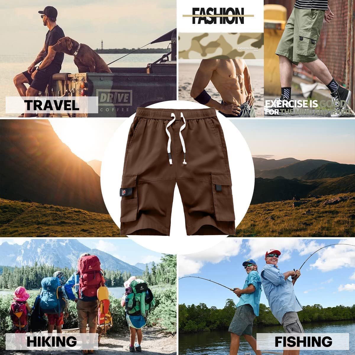 Thumbnail 6 de APTRO Men's Cargo Shorts with Elastic Waistband and Drawstring – 100% Cotton, Big & Tall Relaxed Fit