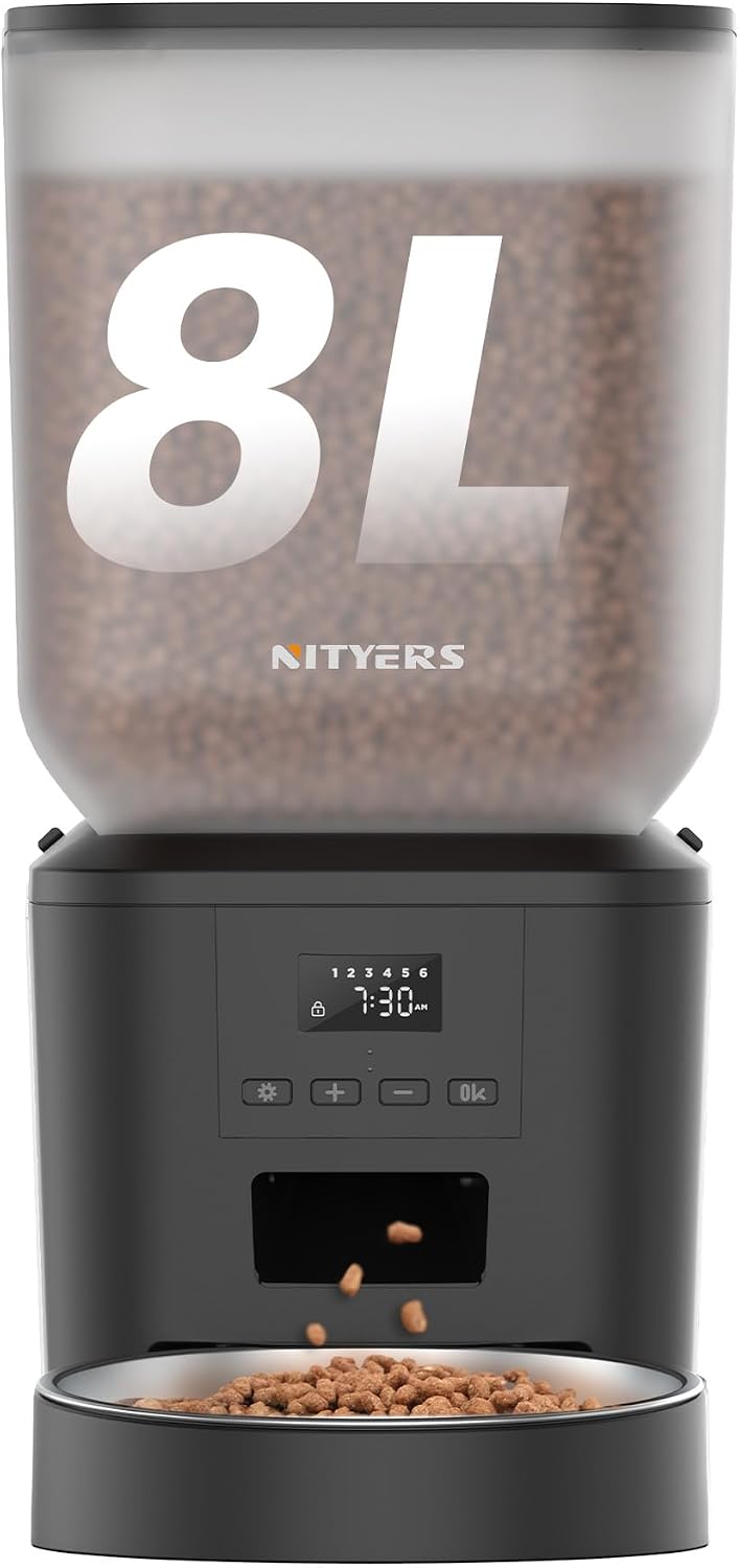 Detalle de Automatic Cat Feeder 8L Anti-Clog with Timer and Stainless Steel Bowl