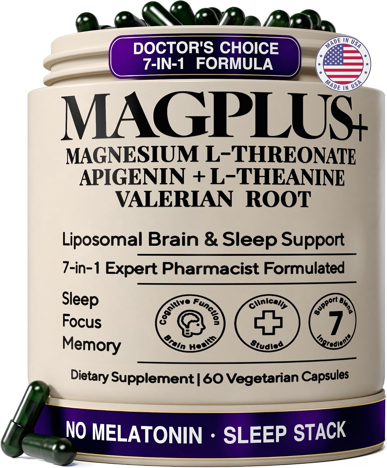 Detalle de Plus+Ultra Liposomal Magnesium L-Threonate Supplement, Melatonin-Free Blend