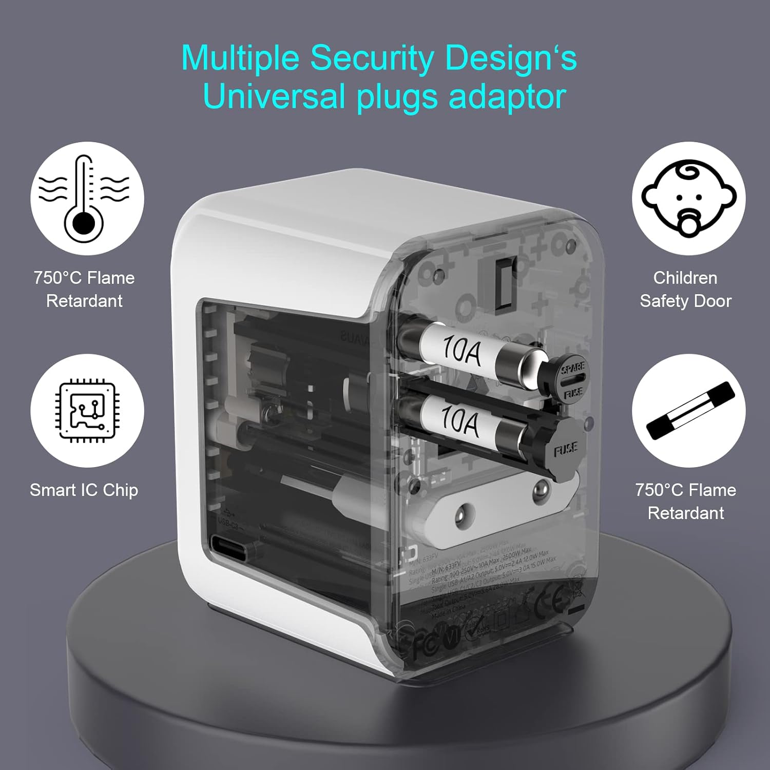 Thumbnail 3 de Diswoe Universal Travel Adapter: All-in-One World Plug with 2 USB A and 3 USB C Ports