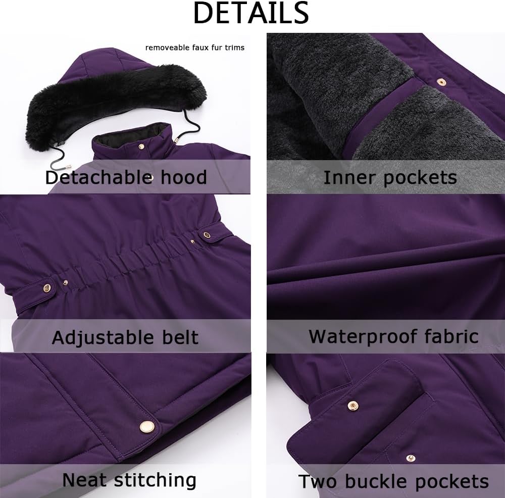 Detalle de MOERDENG Women's Long Down Coat, Fleece-Lined Puffer with Detachable Hood