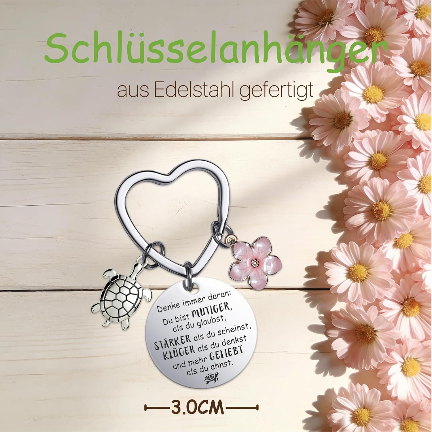 Detalle de Farbeele Mutmacher-Geschenk: Positive Schildkröte mit Glücksbringer-Schlüsselanhänger