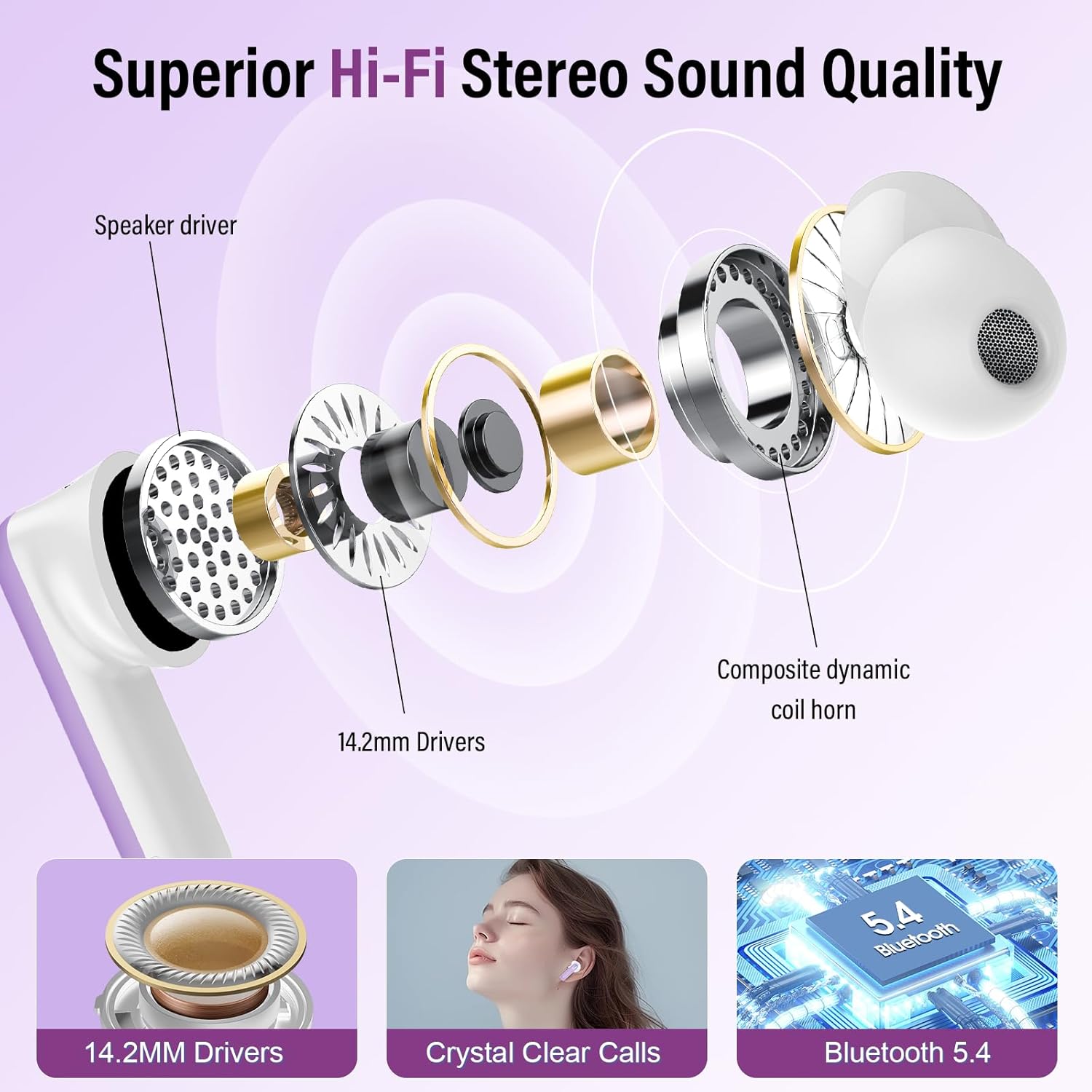 Thumbnail 2 de Touchscreen Bluetooth In-Ear-Kopfhörer mit ANC+ENC, 48 Std. Bass & IP7, Bluetooth 5.4 (USB‑C) – Lila
