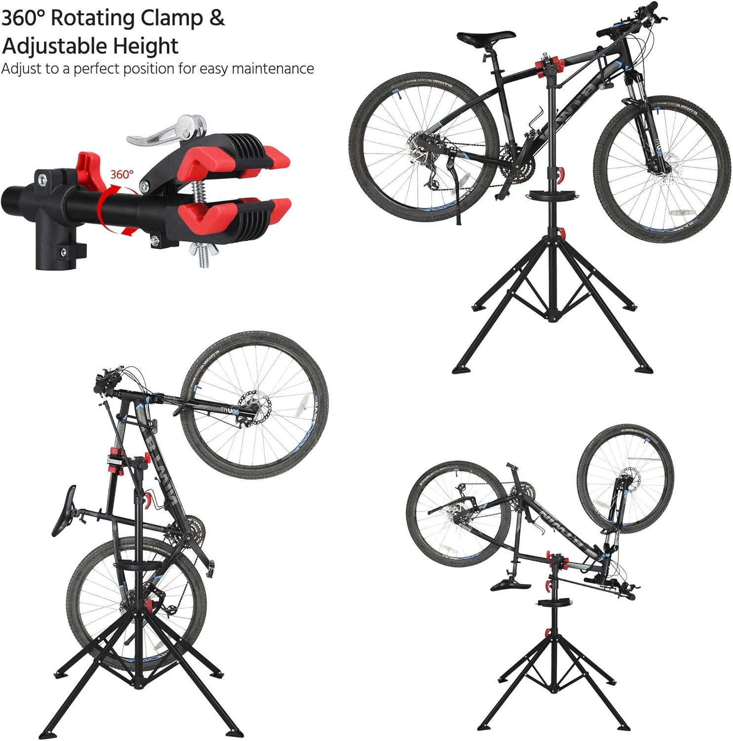 Detalle de Yaheetech Adjustable Height Bicycle Workstand (Folding Bike Repair Stand with Magnetic Tool Tray) — 108.5-188.5 cm, Black