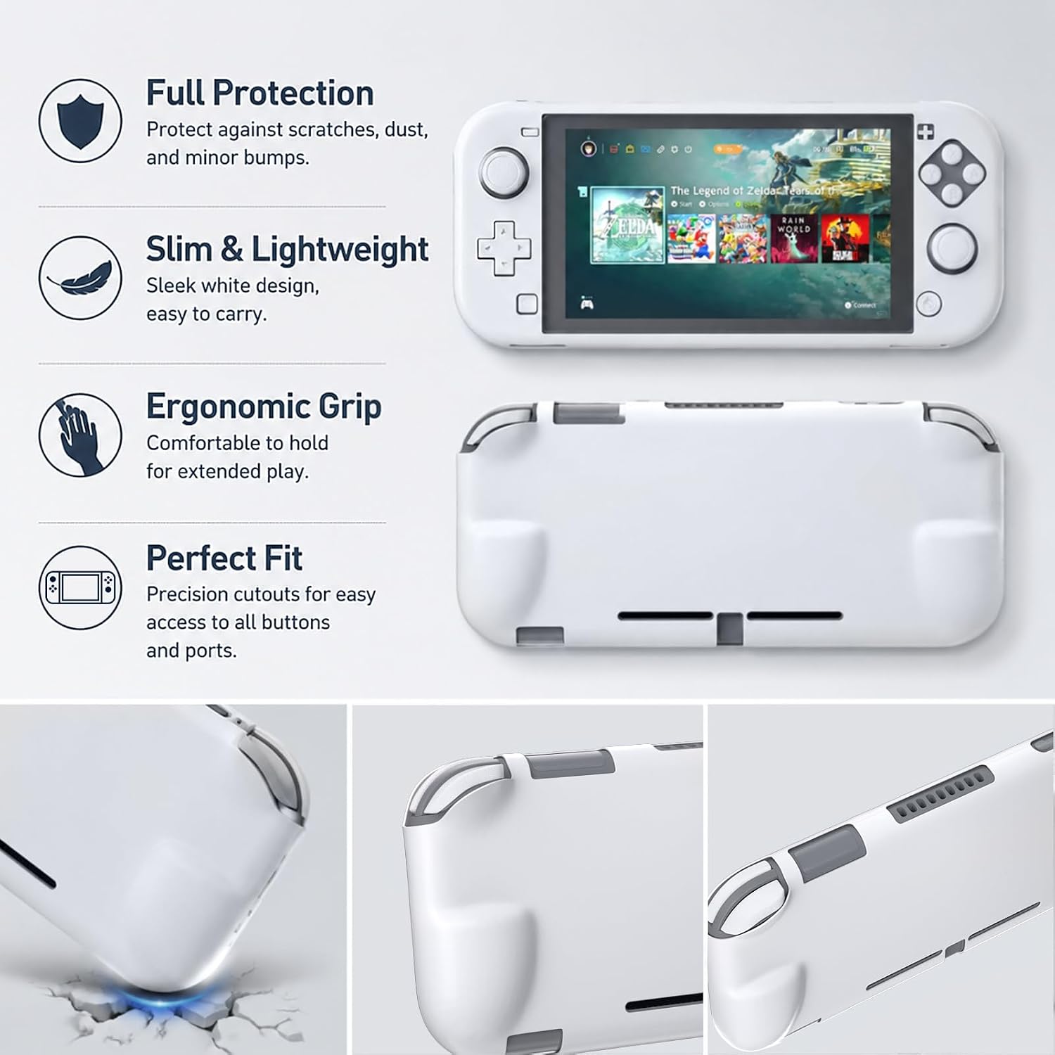 Thumbnail 2 de NANANINO 01 Nintendo Switch Lite Grip Case, White Hard Shell with Ergonomic Handles