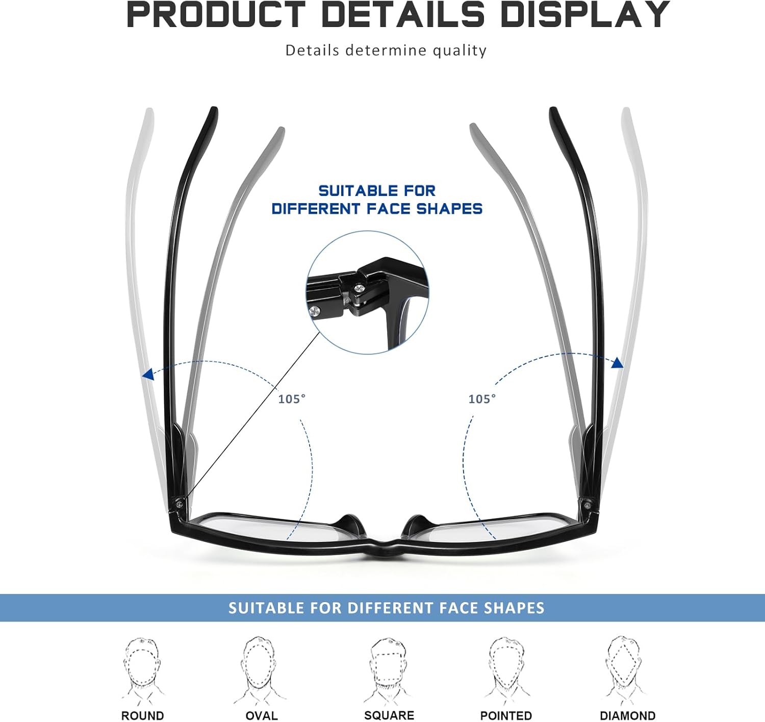 Detalle 2 de AIMISUV 5 Pack Reading Glasses for Women and Men – Blue Light Blocking Computer Readers with UV Glare Reduction