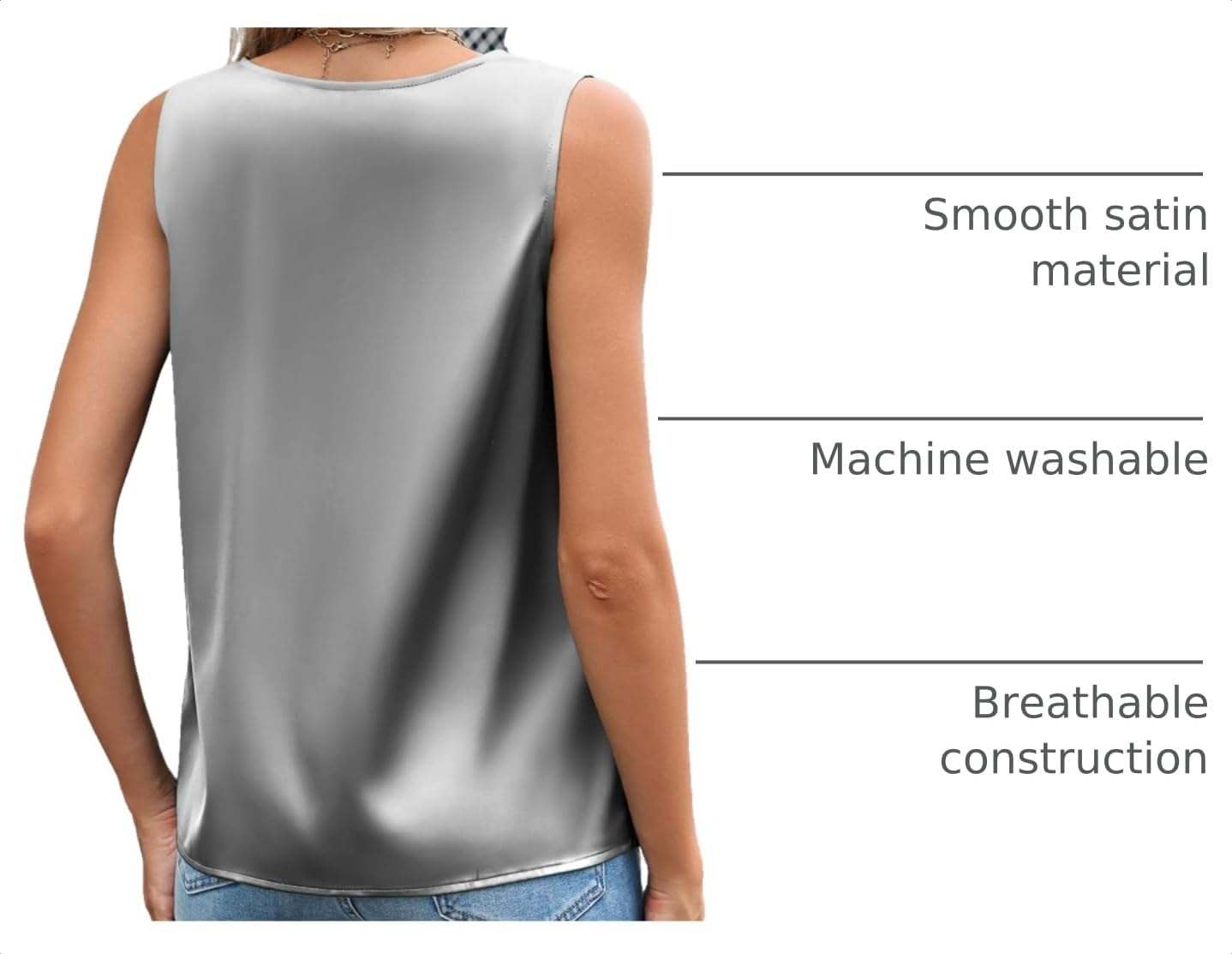 Detalle de Zeagoo Women’s Satin Camisole Tank Tops (V-Neck, Pleated Details)