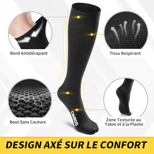 Detalle de CAMBIVO Bas de contention 20-30 mmHg — 3 paires, Classe 2, Noir, L-XL (femme et homme)