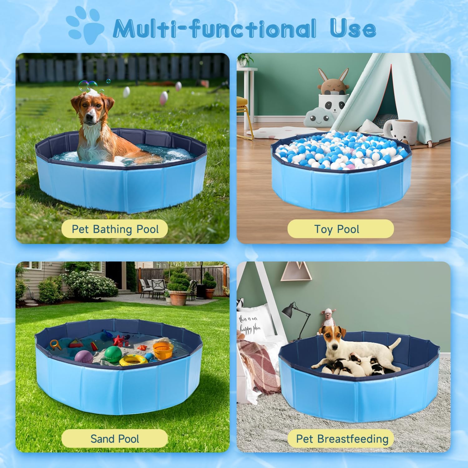 Thumbnail 5 de Nobleza Piscine pour chien rigide pliable en PP et PVC – baignoire 80×20 cm (S) bleu