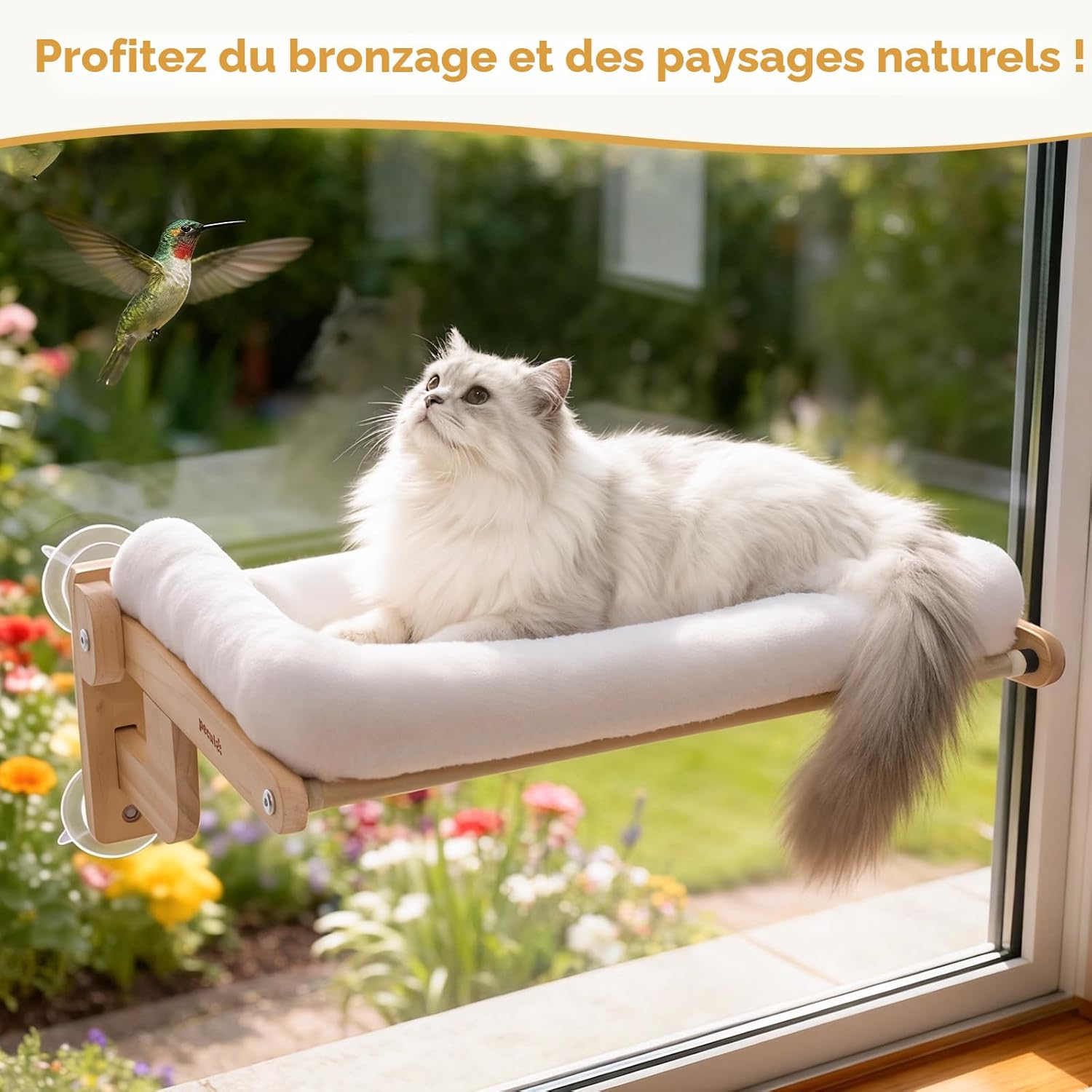 Thumbnail 6 de Hamac Chat Fenêtre Pliable Pecute – Observation des Oiseaux, XL 66×39×26 cm, blanc