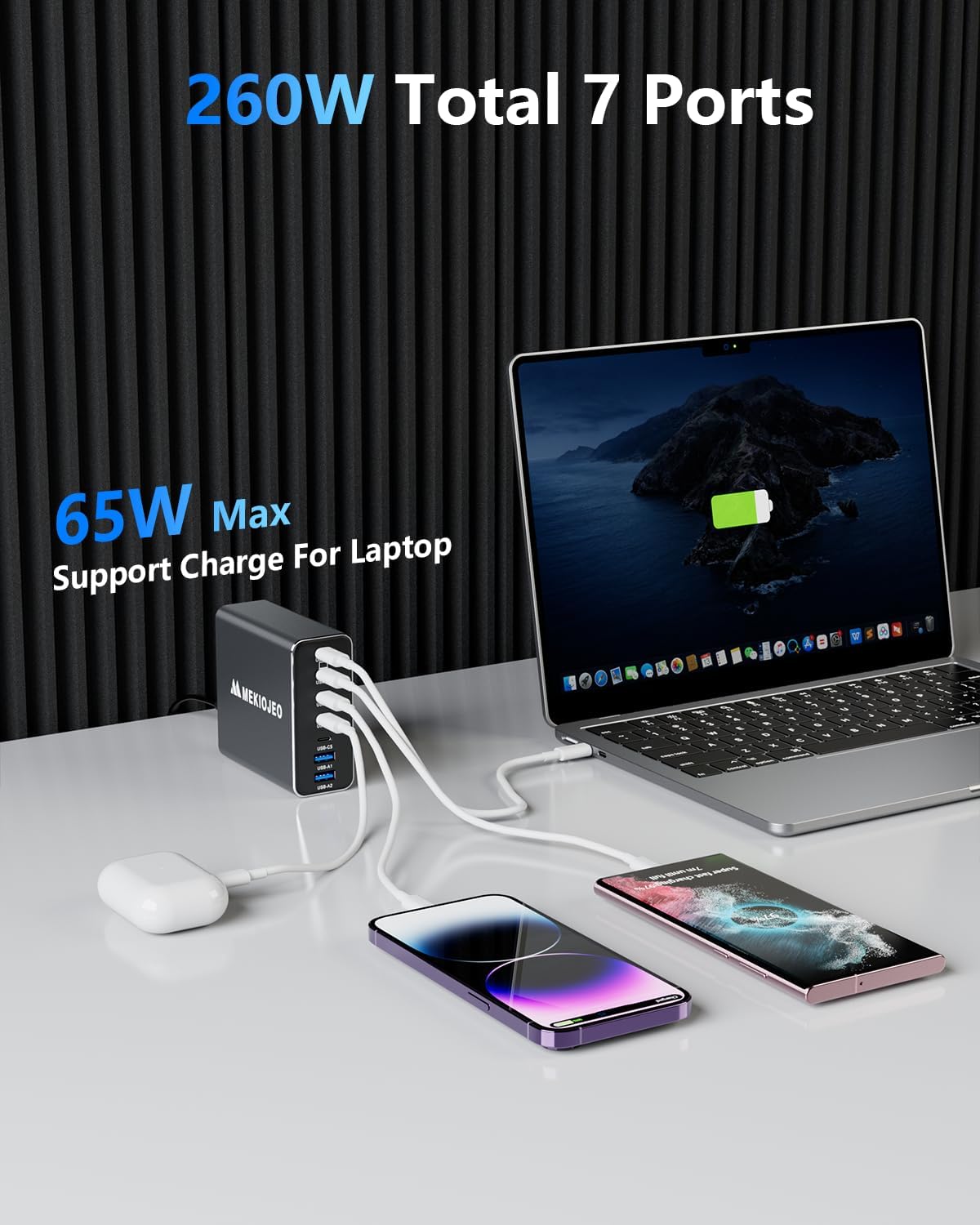Detalle 2 de Aluminum Alloy 260W USB C Charger 7-Port GaN Station🔌