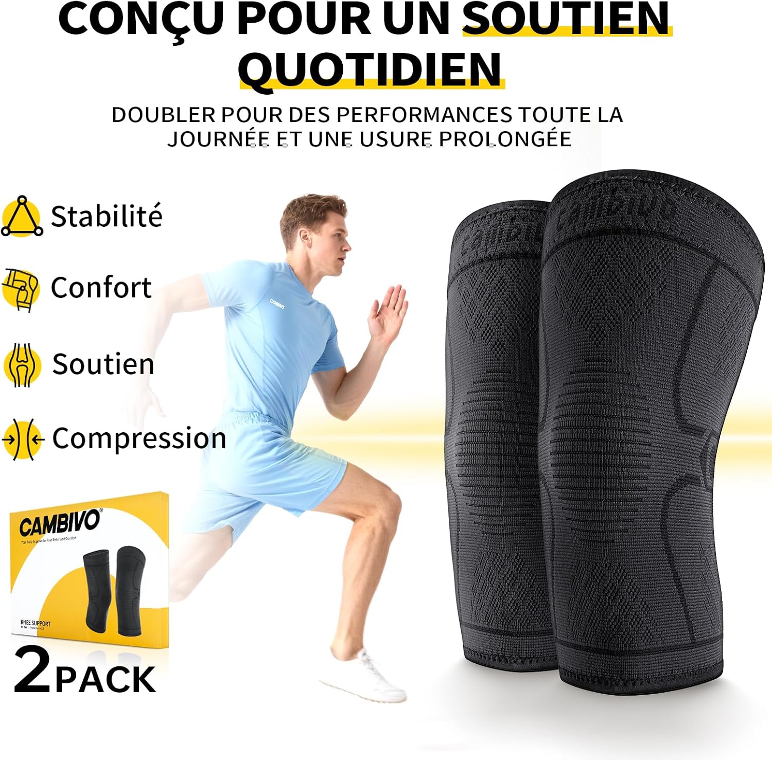Detalle de CAMBIVO Genouillères de compression 2 pièces