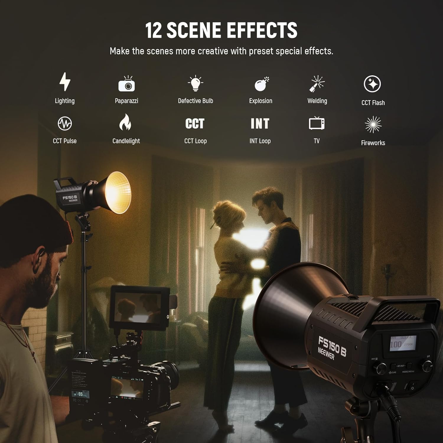 Detalle de NEEWER FS150B video light with 2.4G/APP control, 130W bi-colour COB and Bowens mount